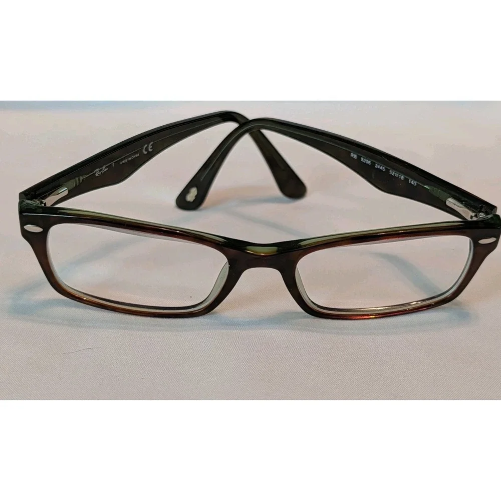 Ray-Ban RB5206 2445‎ Eyeglasses Frame Green Brown Tortoise Rectangle 52-18-140
